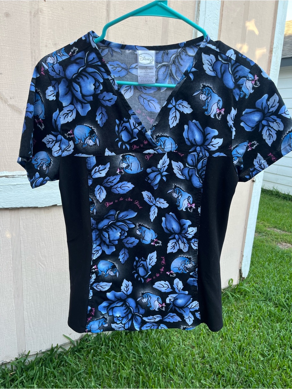 Disney Women's Blue Floral Scrub Top